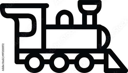 Line art icon of a traditional steam locomotive train engine