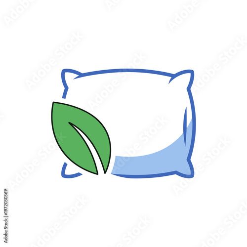 White pillow with green leaf icon representing natural bedding comfort