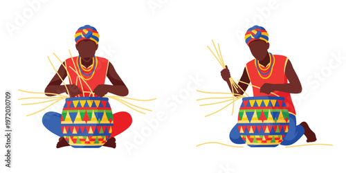 picture of people making rattan weaving