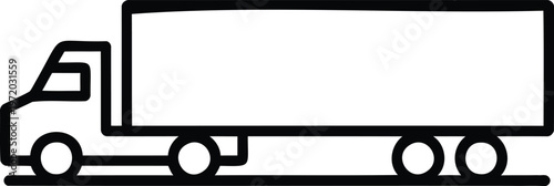 Large semi-trailer truck side profile line art icon with graphic represe