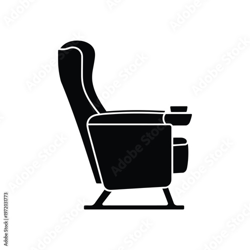 Simple black silhouette of a modern reclining armchair with armrests