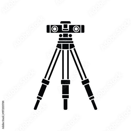 Black silhouette of a surveying theodolite instrument on a tripod