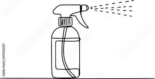 Simple Line Spray Bottle Dispensing Liquid Droplets White Background dispenser cleaning
