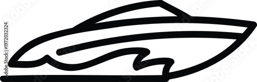 Outline speedboat icon with stylized water waves vector graphic