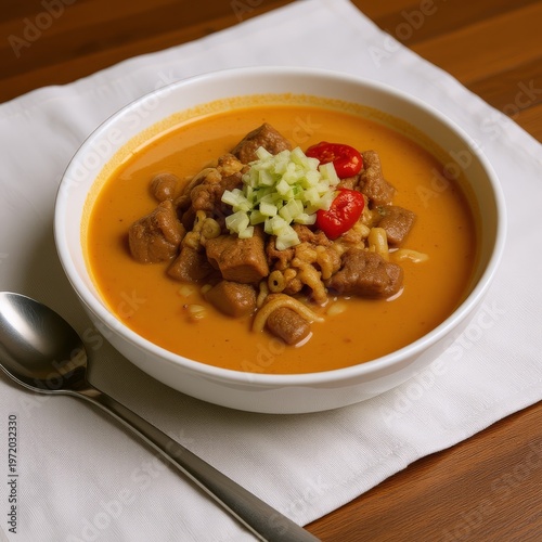 Slow cooked Indonesian beef curry enriched with coconut milk and