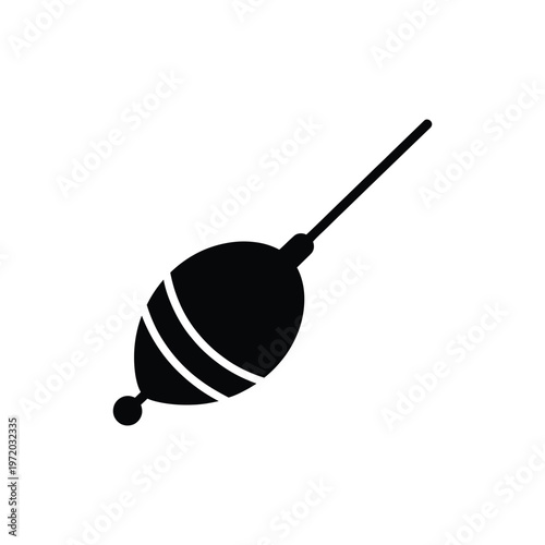 Simple black silhouette of a fishing float with a line attached