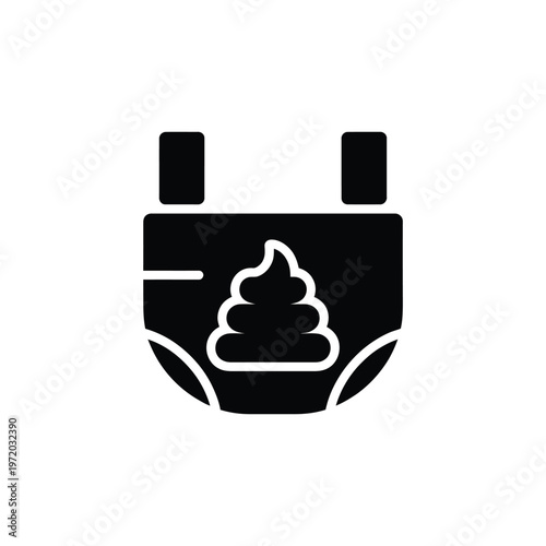 Simple black silhouette of a diaper with a visible fecal matter stain