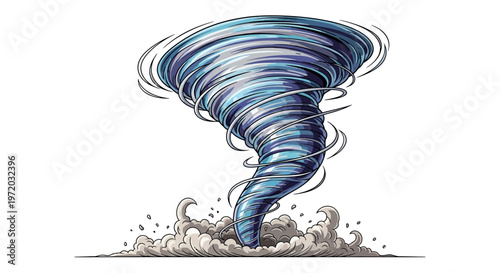 A powerful tornado ripping through the land, creating dust and debris in its wake, illustrating the force of nature