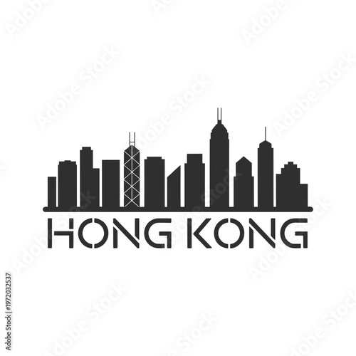A striking silhouette of the hong kong skyline with city name text