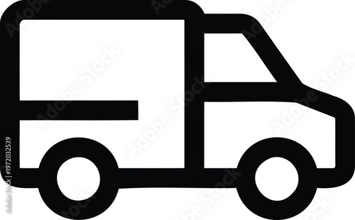 Outline icon of a side view delivery cargo van for logistics and shippin