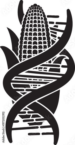 Genetic engineering, corn DNA helix, biotechnology symbol, agricultural innovation