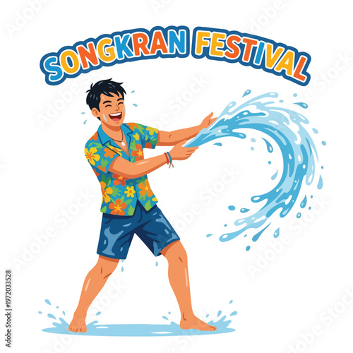 Vector of a happy Thai person playing in the water celebrating "Songkran Festival" 0011