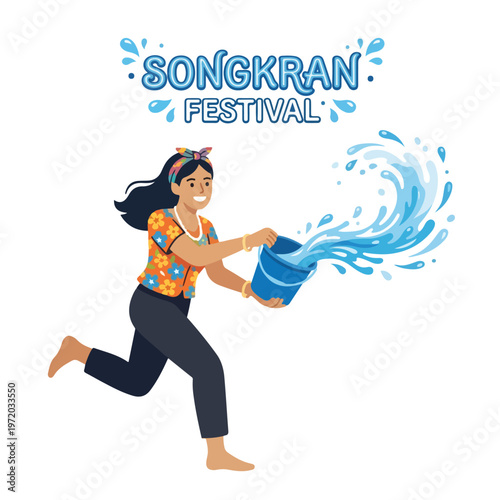 Vector of a happy Thai person playing in the water celebrating "Songkran Festival" 0010