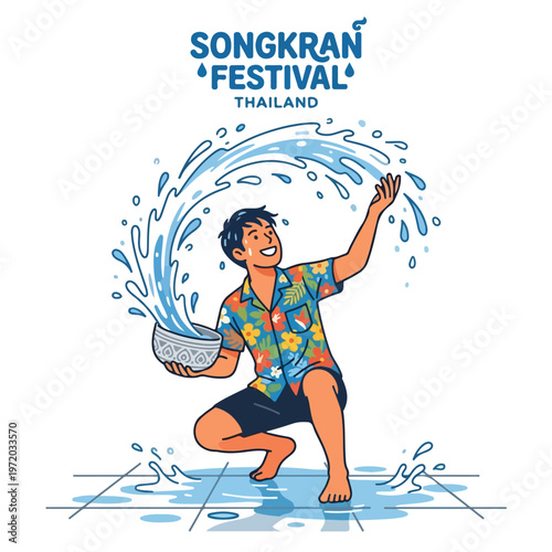 Vector of a happy Thai person playing in the water celebrating "Songkran Festival" 009