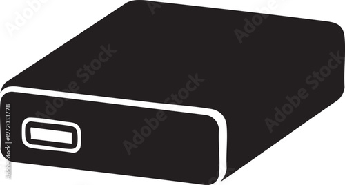 Black power bank icon, battery charger symbol, portable power supply, vector illustration