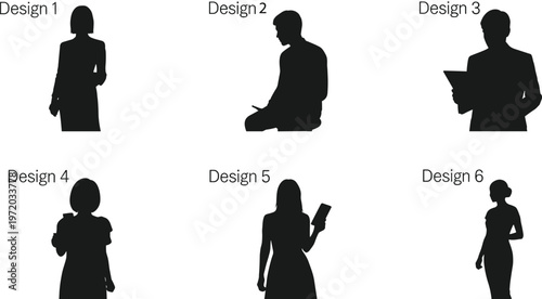 Business people silhouettes set with smartphone usage, corporate professionals standing poses collection isolated on white background vector illustration