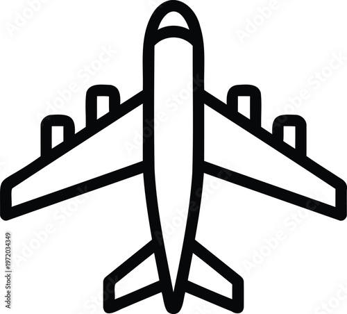 Outline large passenger jet aircraft with four engines from top view ill