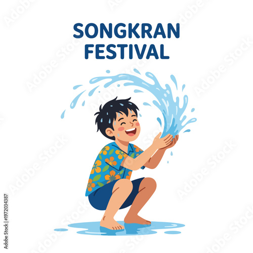 Vector of a happy Thai child playing in the water celebrating "Songkran Festival" 001