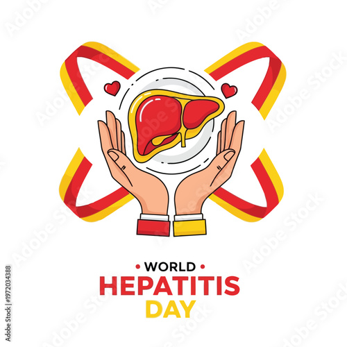 World hepatitis day illustration with hands holding a liver icon vector