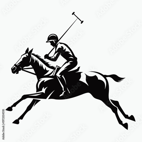 Equestrian Excellence: A dynamic silhouette captures a polo player in mid-action, astride a galloping horse, swinging a mallet with precision and power.