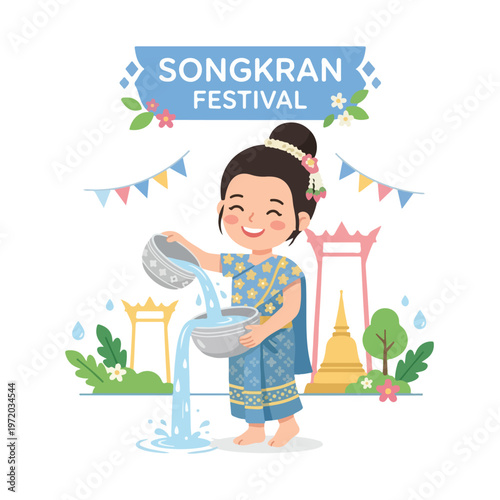 Vector of a happy Thai person playing in the water celebrating "Songkran Festival" 0012