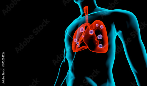 Foto Human lungs and viral infections, pneumonia, and cancer gene mutations