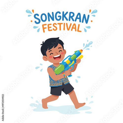 Vector of a happy Thai child playing in the water celebrating "Songkran Festival" 008
