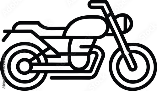 Motorcycle icon in outline style with line art with two wheels