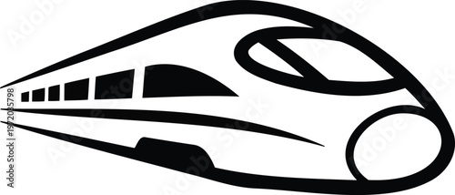High-speed train icon in outline style with line art with bullet train