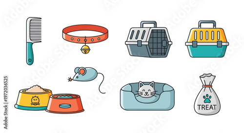 Pet Care Accessories Collection - Cat and Dog Supplies Icons