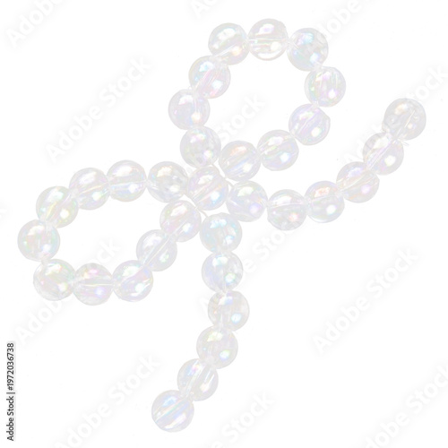 Clear Aurora Crystal Beads in Bow Shape on Transparent Background, Y2K Kawaii Aesthetic