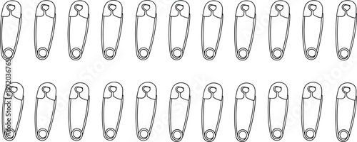 Safety pin icon set, minimal line art fastener collection, sewing accessory vector illustrations isolated on clean background