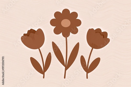 A drawing of three brown flowers on a green background