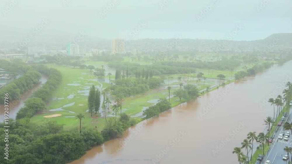 March 2026 Kona storm. Ala Wai Canal Floods after heavy rain. Waikiki ...