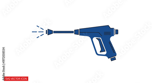 Blue pressure washer gun icon with water spray on white background