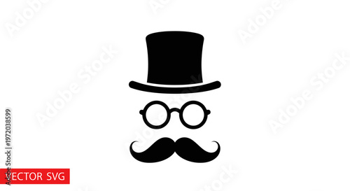 Gentleman Silhouette: Top Hat, Round Glasses, and Mustache Icon