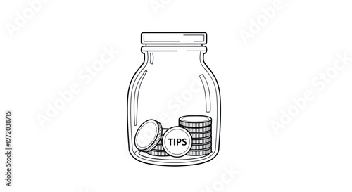 Tip Jar with Coins and 'TIPS' Label - Business and Service Gratitude