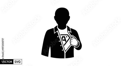 Superhero Business Man Revealing Superpower Symbol on Chest