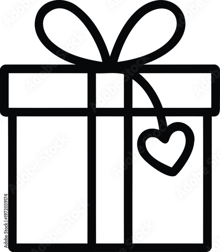 Gift box with heart tag line art icon