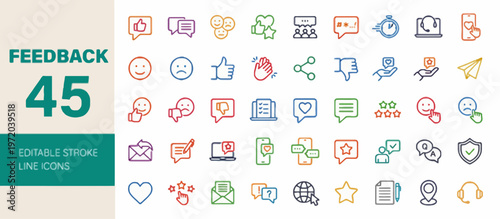 Editable Stroke Line Icons for Feedback and Communication Tools Collection