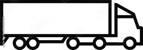 Outline graphic of a semi-trailer truck with line art with supply chain