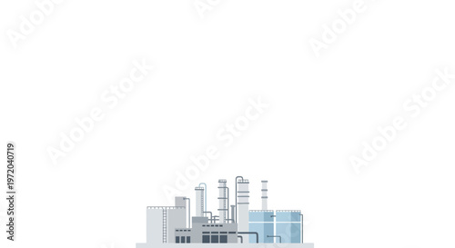 Modern Industrial Factory and Oil Refinery Plant Vector Illustration Isolated on White Background.