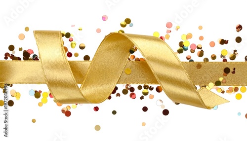 Elegant Gold Ribbon with Confetti - Festive Celebration Background.