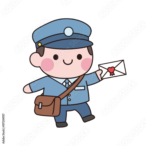 Charming Postman Character Delivering a Heart-Shaped Letter with a Friendly Smile, Vector Illustration