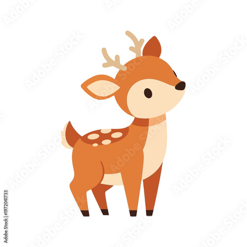 Cute cartoon deer character with small antlers and white spots, a charming fawn illustration perfect for children's designs, nature themes, and adorable graphic projects