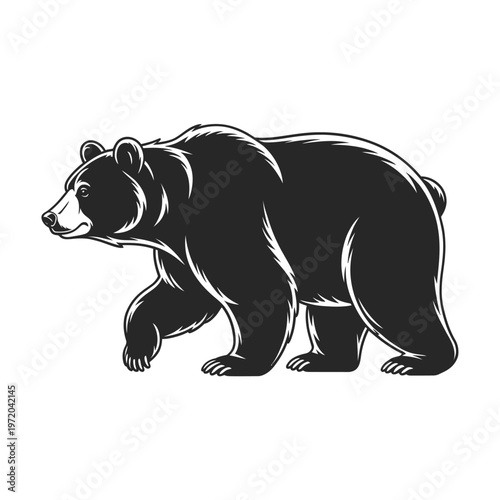 Vintage style illustration of a powerful standing grizzly bear in black