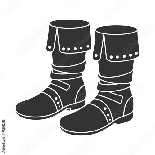 A pair of black silhouette boots with folded tops and straps shown