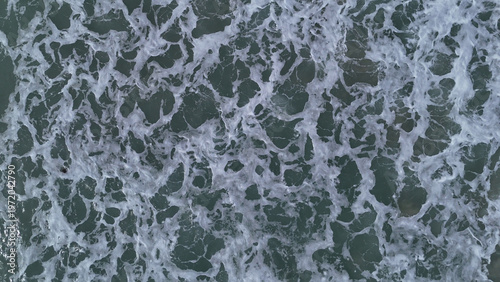 Obraz na płótnie Aerial View of Ocean Waves and Sea Foam Pattern, Abstract Water Surface Texture