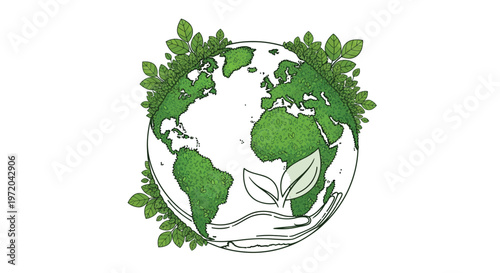 A green earth cradled in hands symbolizing environmental protection and growth