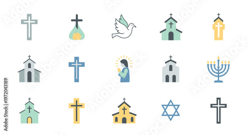 Collection of religious symbols representing diverse faiths and beliefs
